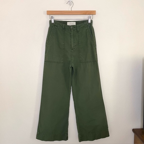The GREAT. The General Pant Wide Leg Flare High Waist Trouser Pine Green 25 - Picture 5 of 16